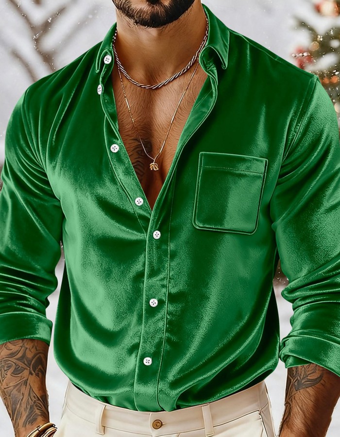 Mens Gold Velvet Button-Up Shirt