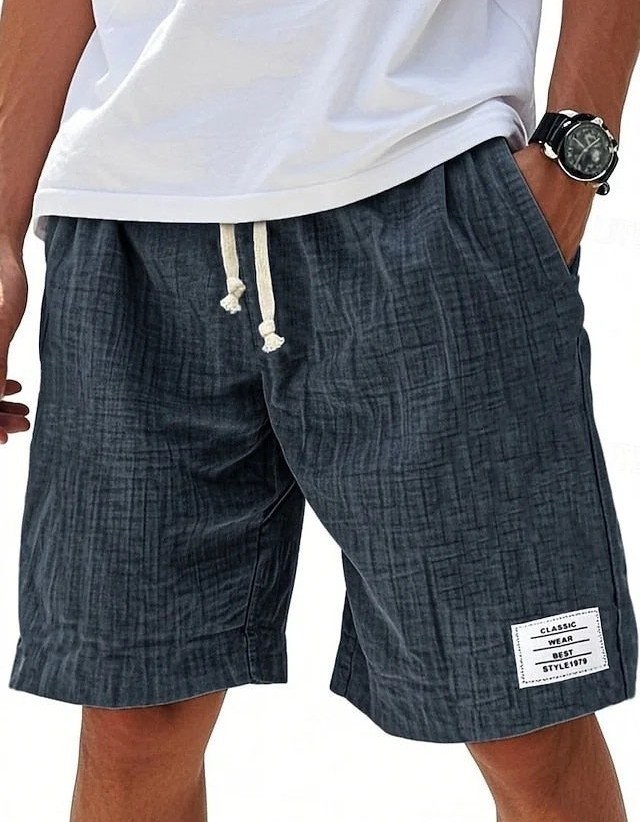 Fashionable Drawstring Textured Solid-Colored Shorts Beach Pants