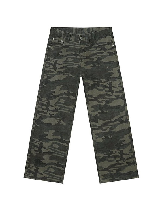 Camouflage Basic Style Straight Washed Jeans