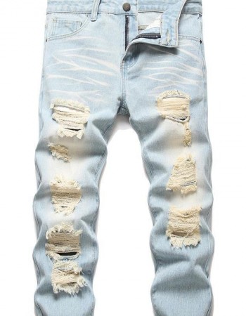 Men's Motorcycle Zipper-Decorated Jeans Slim Fit Ripped
