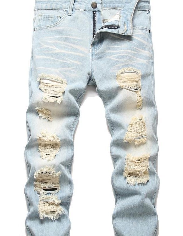 Men's Motorcycle Zipper-Decorated Jeans Slim Fit Ripped