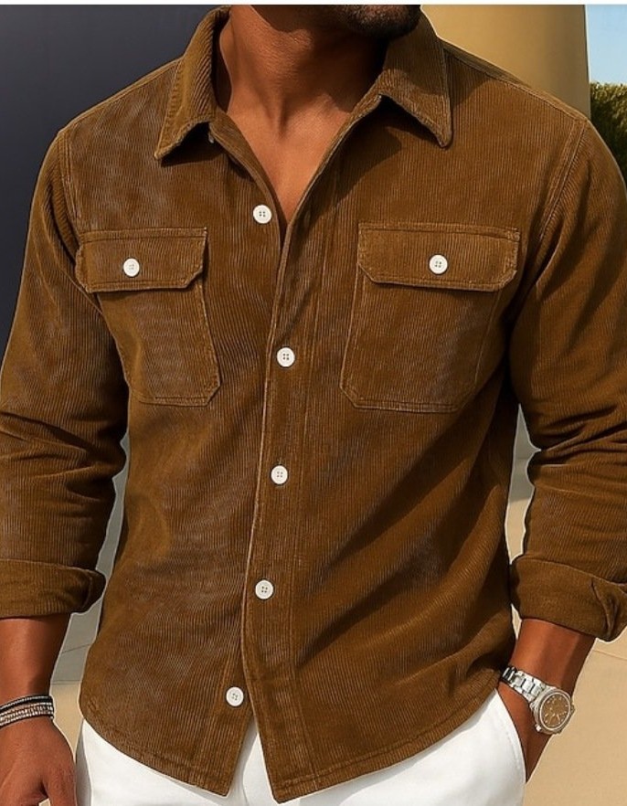 Mens Loose-fit Corduroy Shirt-coat