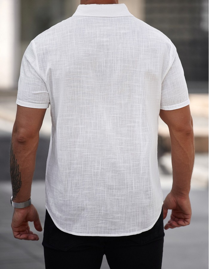 Mens Short-sleeve Cotton Shirt With A Pocket