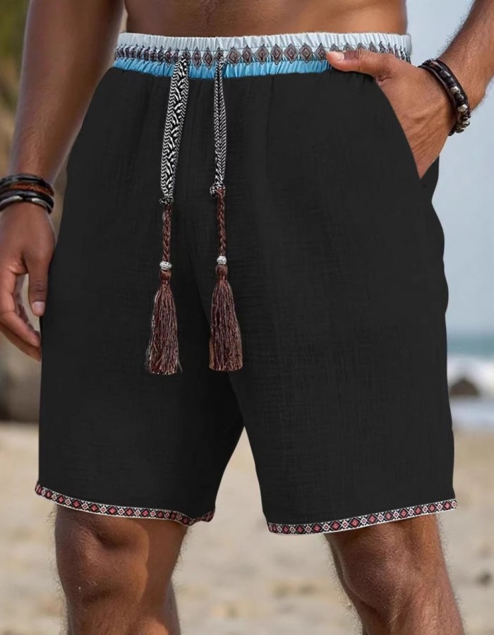 Loose-fitting Breathable Beach Pants With A Trendy Ethnic-style Drawstring Design