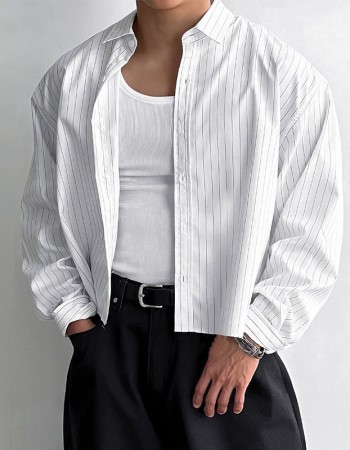 Men's Loose-Fitting All-Match Long-Sleeve Striped Shirt