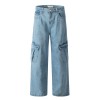 Ocean Blue Workwear Denim Jeans With Multiple Pockets Retro Style