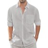 Thin Lapel-collar Linen Long-sleeve Shirt With Pockets