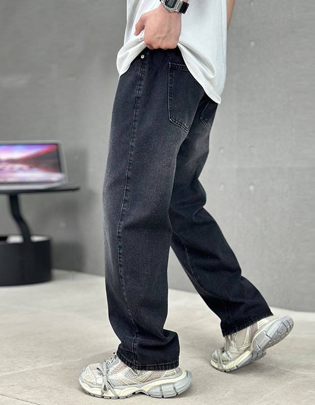 Fashion Pockets Jeans Men's Wide-leg Straight Trousers Versatile Casual Long Pants Streetwear Clothing