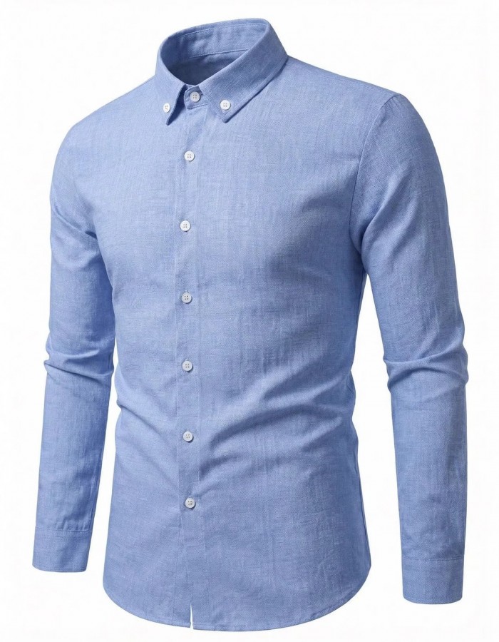 Mens Long-Sleeve Solid-Color Casual Breathable Shirt