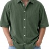 Mens Loose-Fit Solid-Color Corduroy Short-Sleeve Shirt