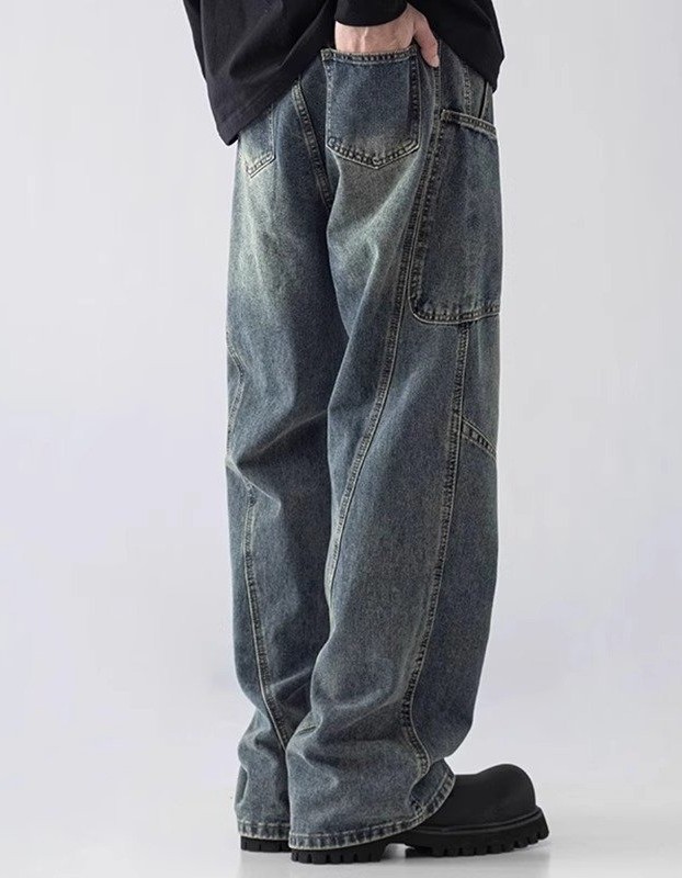 Mens Straight Leg Loose Fit Wide Leg Jeans