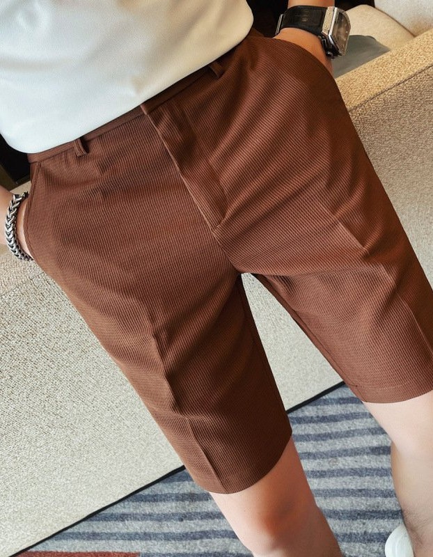 Men's Slim-Fit Striped Solid-Color Fashion Suit Shorts