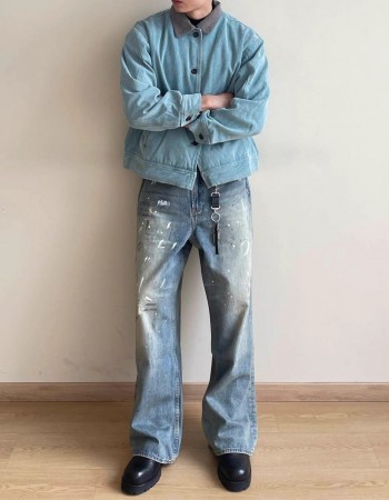 Neutral Wide Leg Mopping Dirty Splash-ink Distressed Design Jeans
