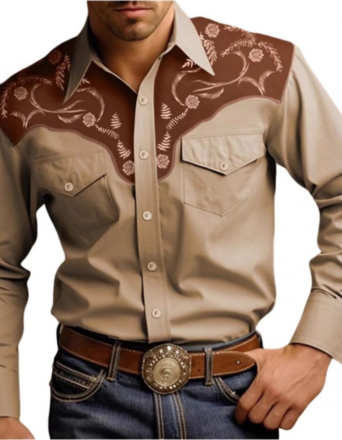 Mens Stylish Western-style Long-sleeve Shirt Top