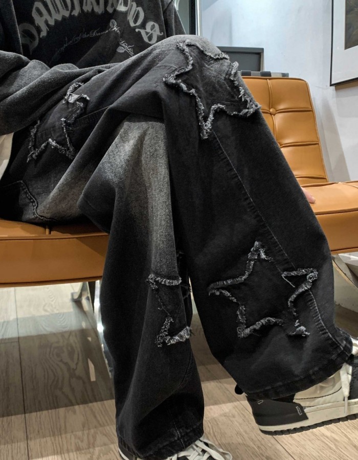 Mens Flared Loose High-Street Straight-Leg Pants