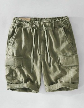 Mens Casual Linen Shorts With Pocket Drawstring