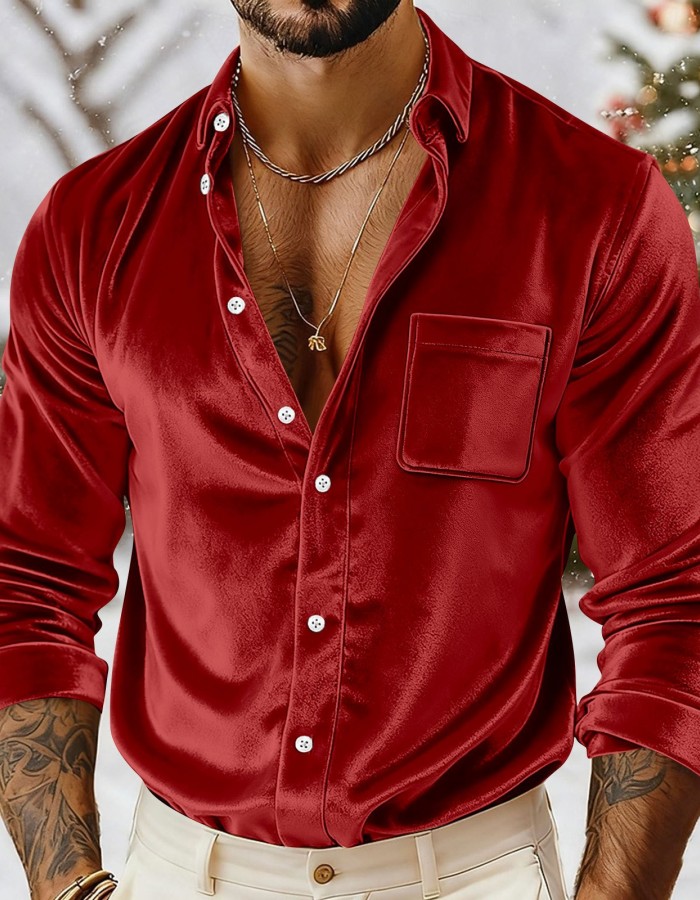 Mens Gold Velvet Button-Up Shirt