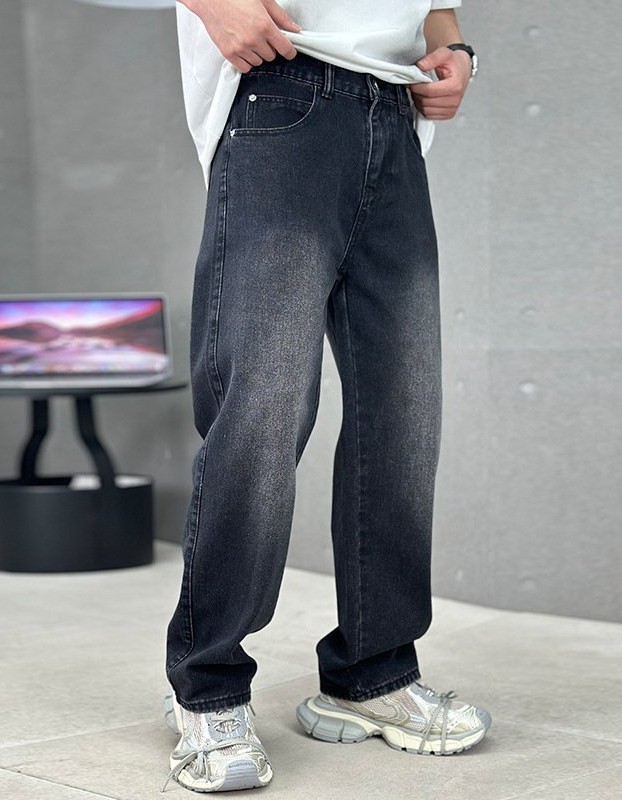 Fashion Pockets Jeans Men's Wide-leg Straight Trousers Versatile Casual Long Pants Streetwear Clothing