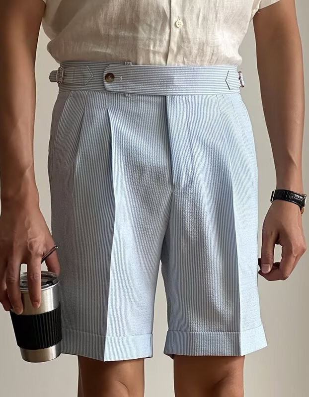 Men's Blue Striped Bubble Chino Trousers