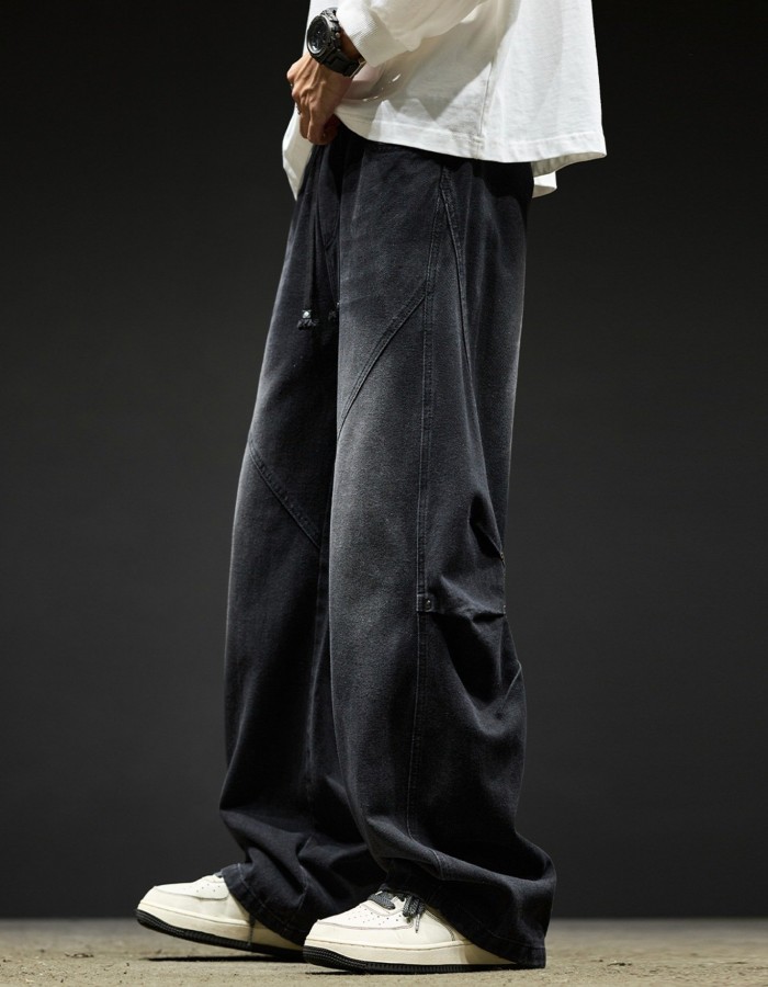 Washed Casual High-Street Loose Wide-Leg Cargo Pants