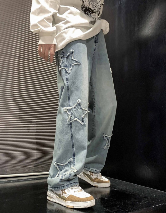 Mens Flared Loose High-Street Straight-Leg Pants