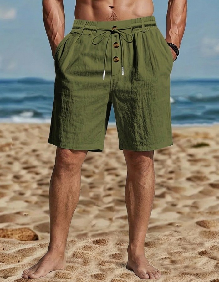 Men's Loose-Fit American-Style Linen Beach Casual Washed Button-Up