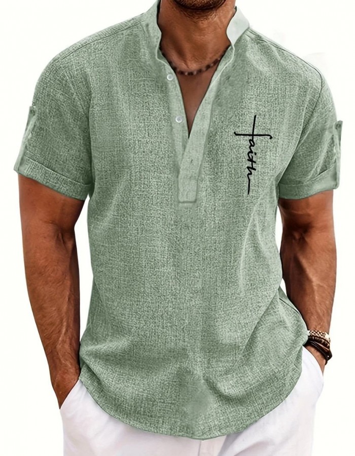 Men's casual suit 3D printed zipper short sleeved polo shirt
