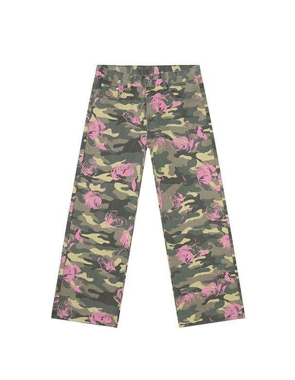 Camouflage Basic Style Straight Washed Jeans