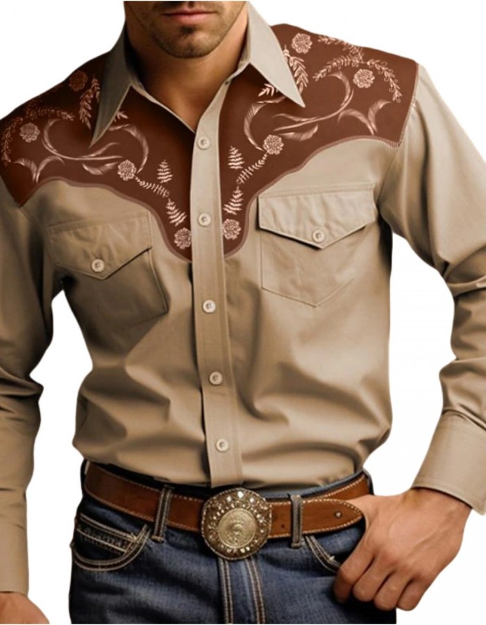 Mens Stylish Western-style Long-sleeve Shirt Top