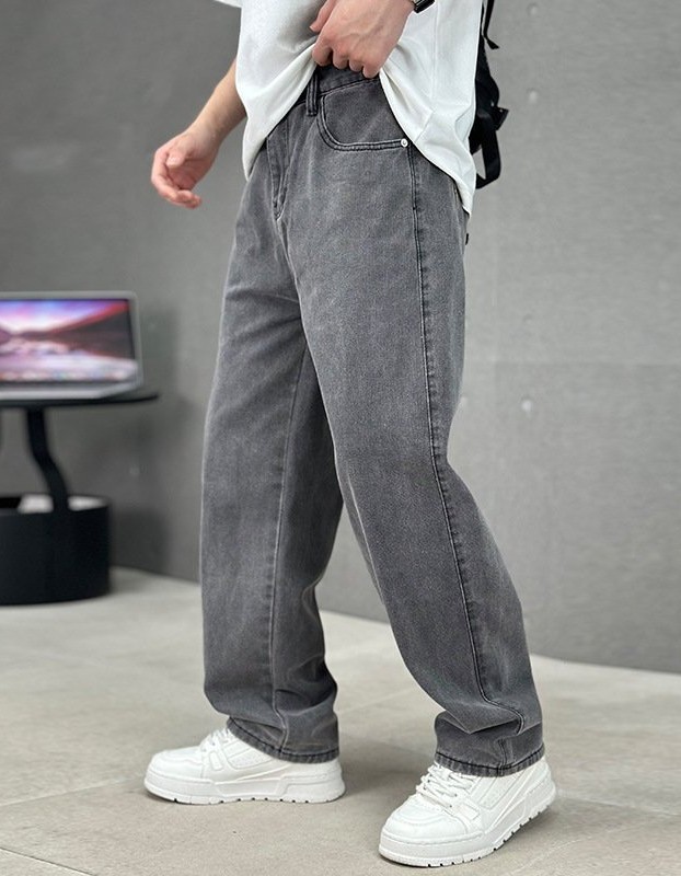 Fashion Pockets Jeans Men's Wide-leg Straight Trousers Versatile Casual Long Pants Streetwear Clothing