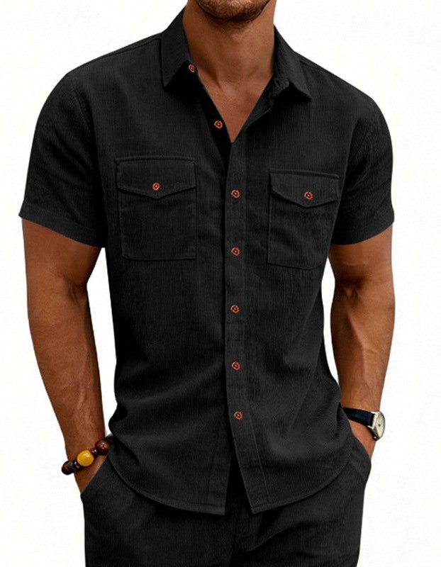 Men's Casual Loose-fit Workwear Short-Sleeve Lapel Shirt