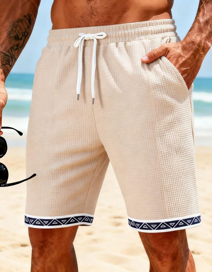 Breathable Patchwork Waffle-Weave Beach Shorts