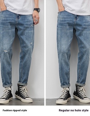 Light-colored Jeans Men's Loose Straight Ripped Leisure Tapered Stretch