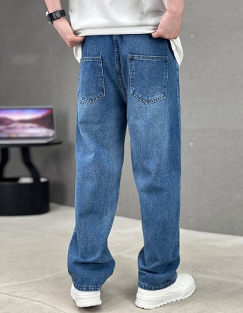 Fashion Pockets Jeans Men's Wide-leg Straight Trousers Versatile Casual Long Pants Streetwear Clothing