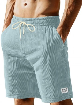Solid-color Lace-up Loose-fit Straight-leg Mens Shorts For Summer