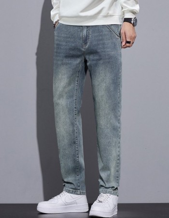 Mens Straight-Leg Loose-Fit Street-Style Wide-Leg Denim Jeans