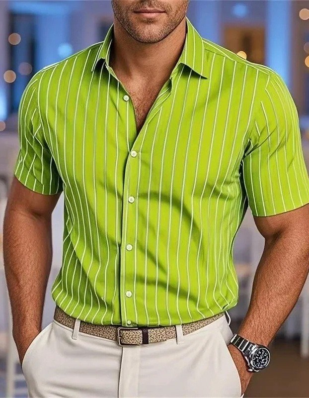 Men's Short-Sleeve Striped Printed Shirt
