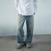 Neutral Wide Leg Mopping Dirty Splash-ink Distressed Design Jeans