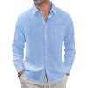 Thin Lapel-collar Linen Long-sleeve Shirt With Pockets