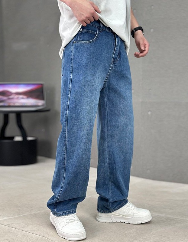 Fashion Pockets Jeans Men's Wide-leg Straight Trousers Versatile Casual Long Pants Streetwear Clothing