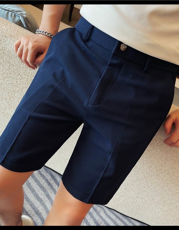 Men's Slim-Fit Striped Solid-Color Fashion Suit Shorts