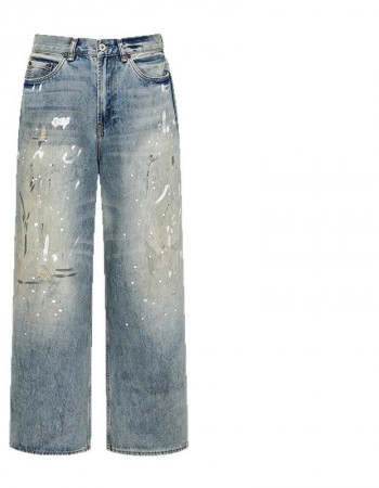 Neutral Wide Leg Mopping Dirty Splash-ink Distressed Design Jeans