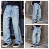 Men's High Street Washed Straight Full Diamond Design Jeans