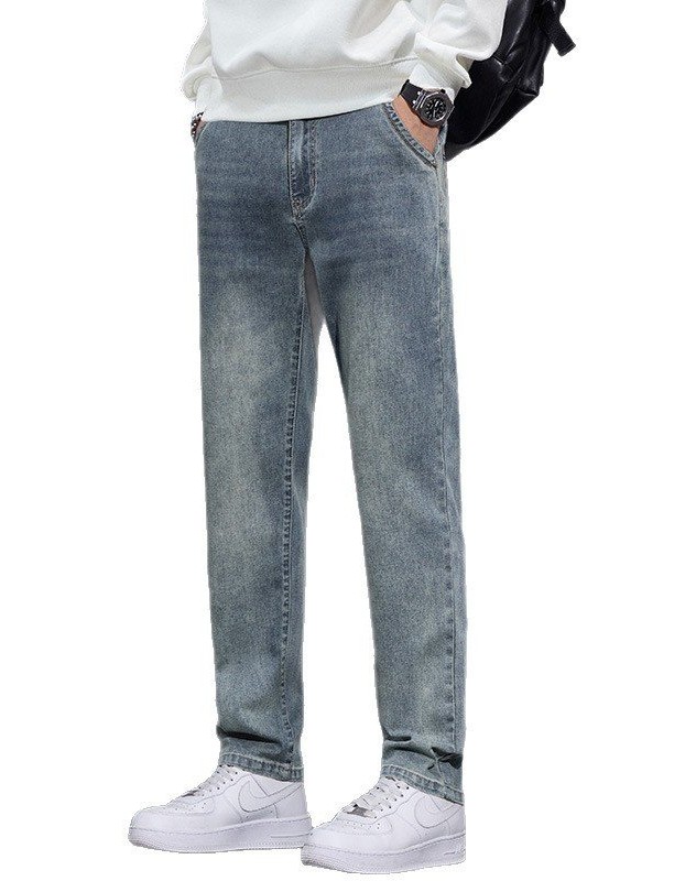 Mens Straight-Leg Loose-Fit Street-Style Wide-Leg Denim Jeans