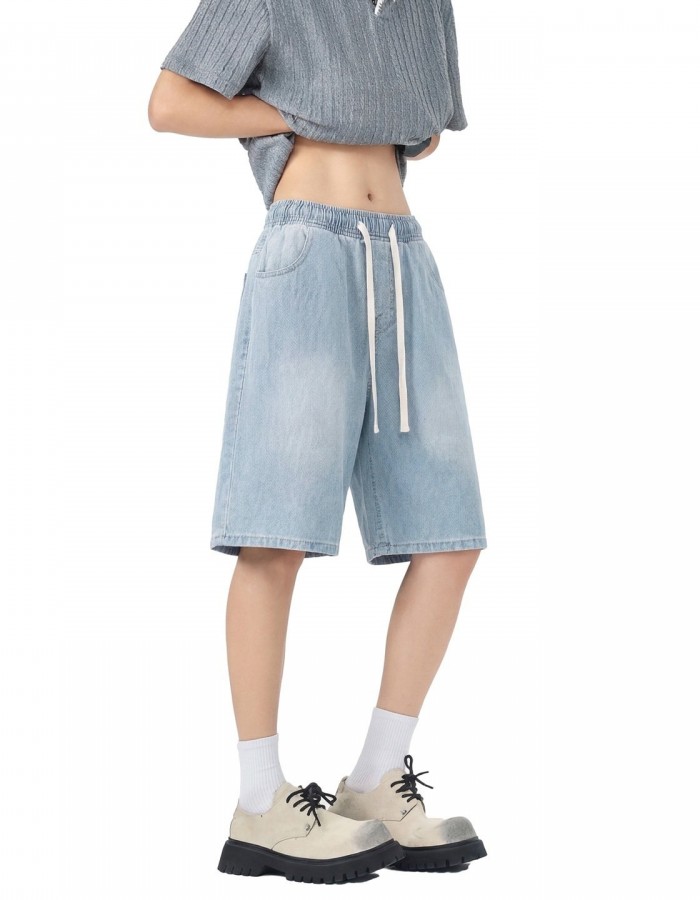Mens Stretch Waist Lyocell Ice Silk Denim Shorts