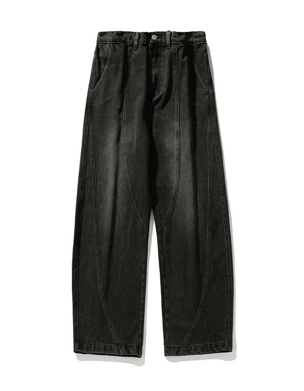 Wide-leg Washed Denim Jeans Mens Loose Casual Pants