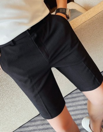 Men's Slim-Fit Striped Solid-Color Fashion Suit Shorts