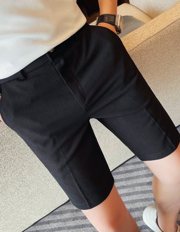 Men's Slim-Fit Striped Solid-Color Fashion Suit Shorts
