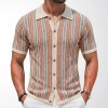 Men's Short-Sleeve Striped Knitted Cardigan Jacquard Polo Shirt