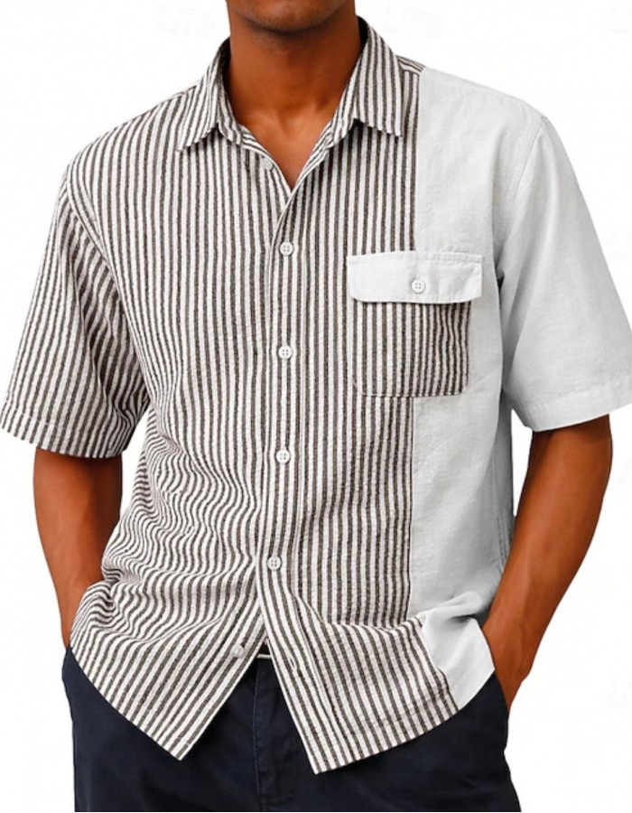 Lightweight Breathable Striped Short-Sleeve Shirt For Men